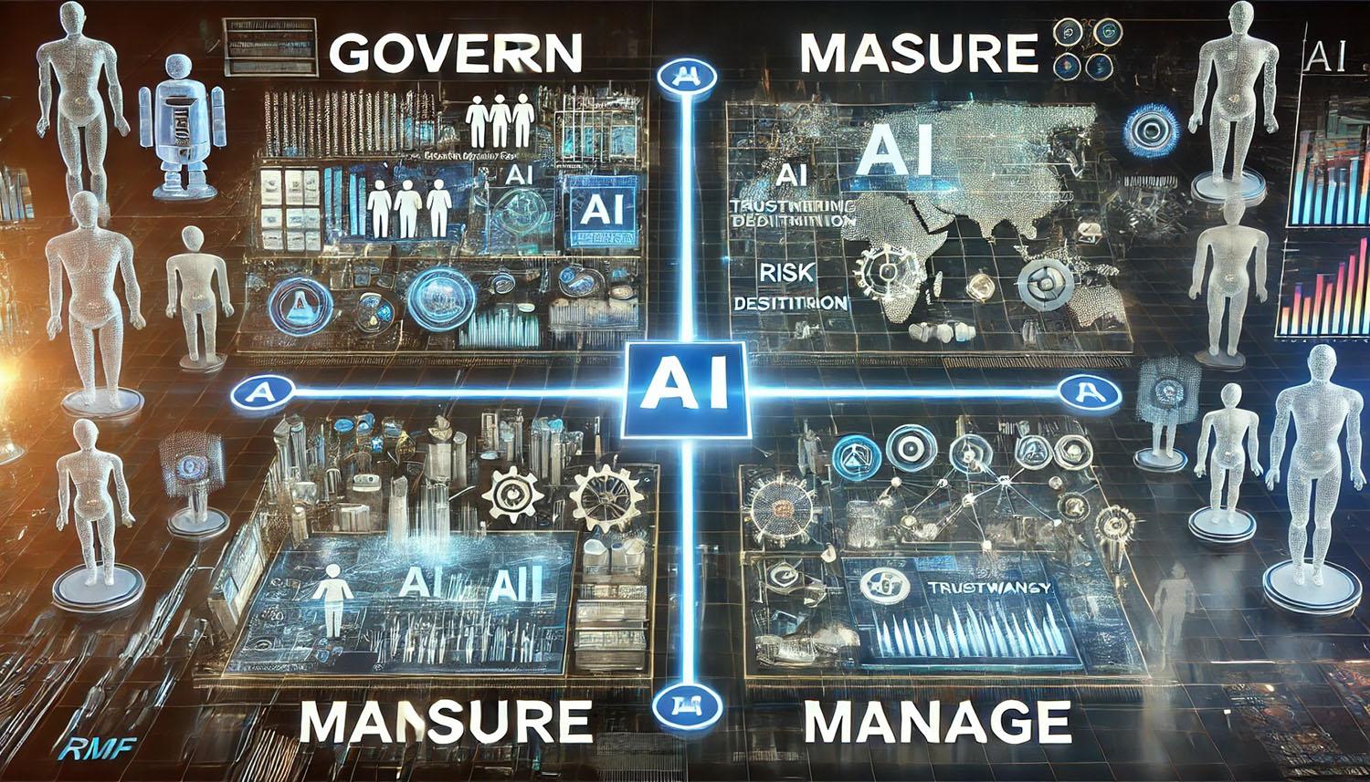 AI audit framework showing governance, measurement, management, and assurance pillars.