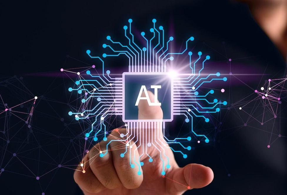 Finger touching AI chip symbolizing artificial intelligence system activation and oversight