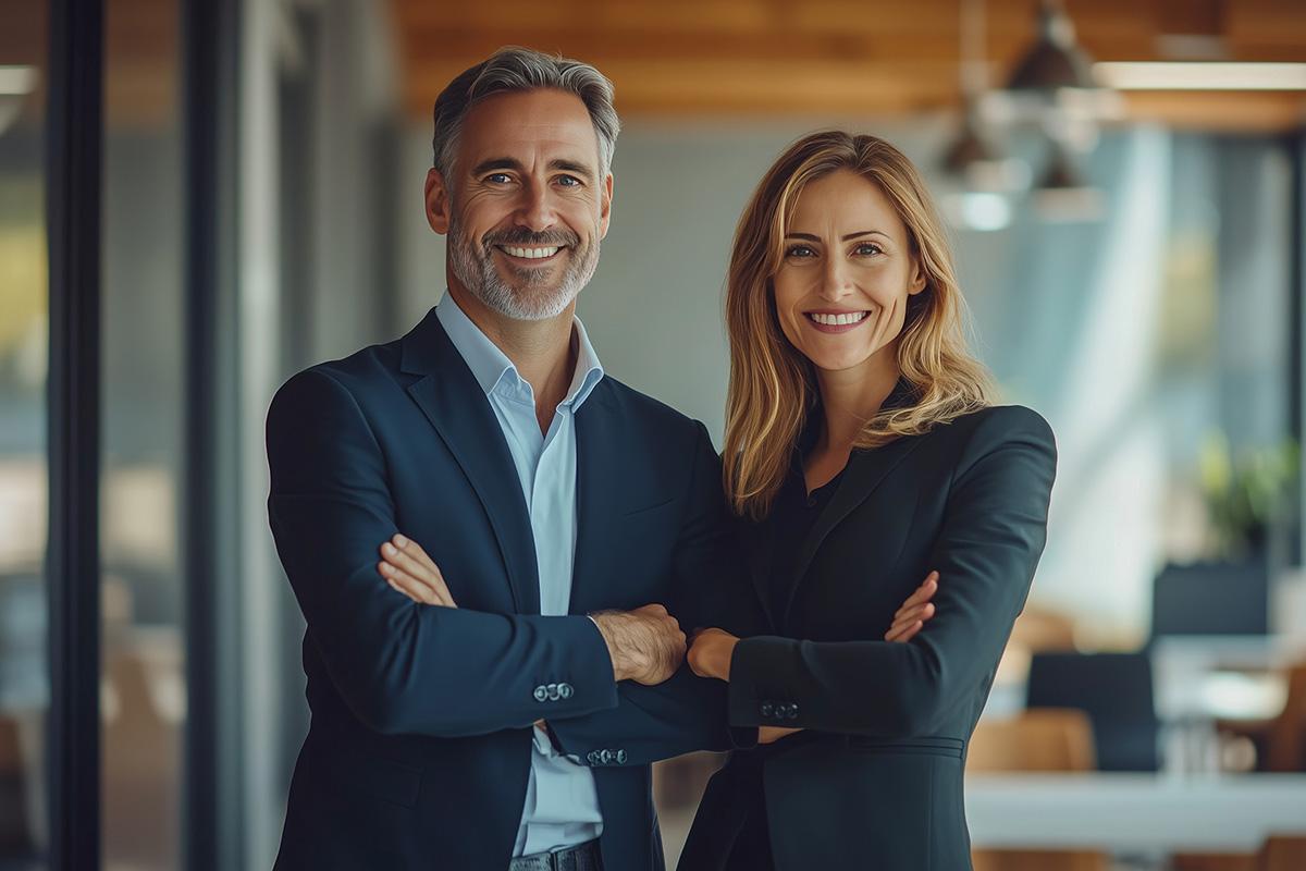 Two professionals representing ESG reporting services.